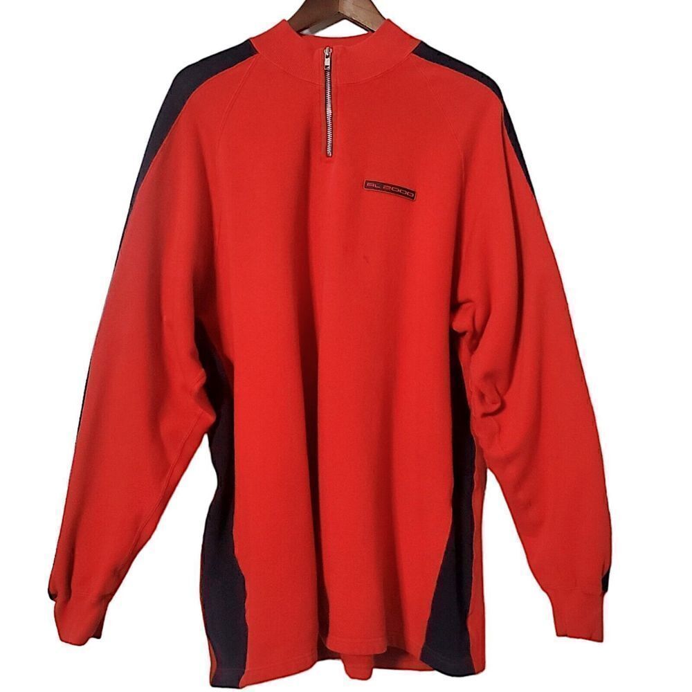 VTG Polo Ralph Lauren 2000  Sweater Size XL Red Elbow Pads 1/4 Zip Ski Mens